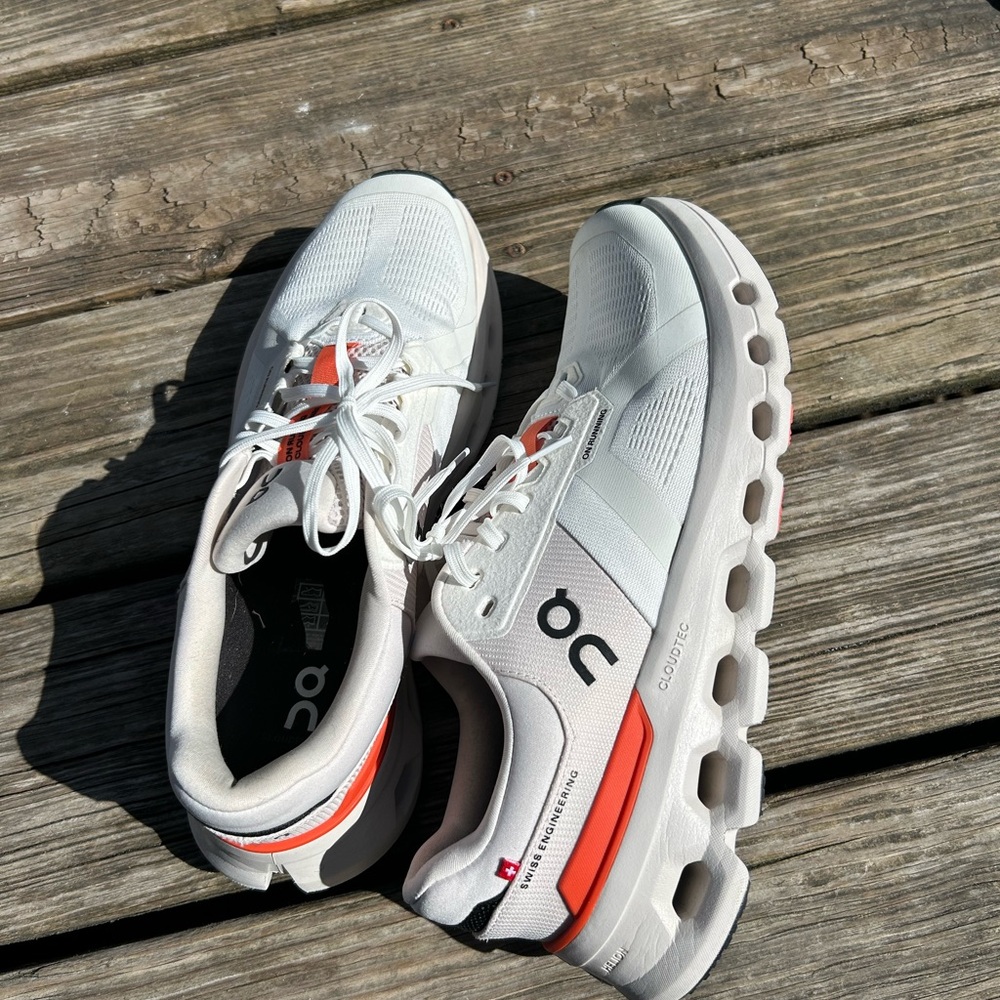 ON Running White and Orange Sneakers